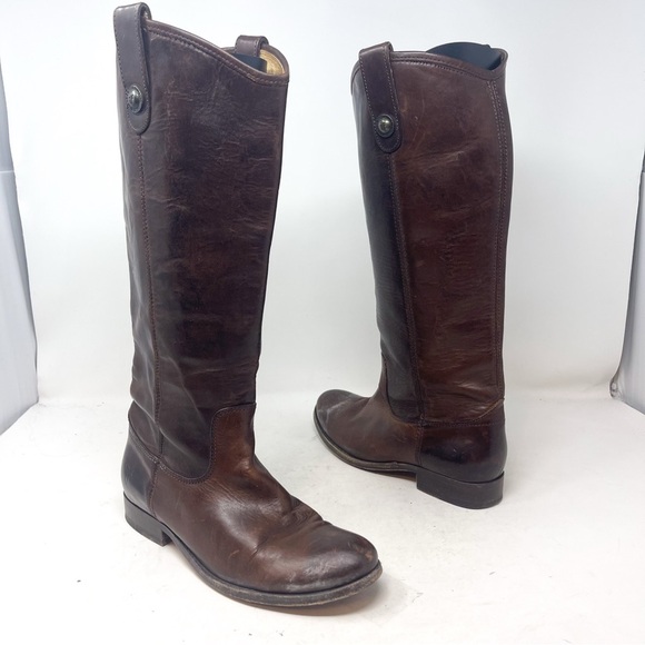 FRYE WOMEN'S MELISSA BUTTON RIDING BOOTS - ROUND TOE brown size 6.5 - Picture 2 of 12